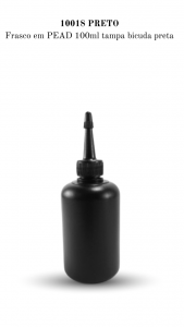 10018P- Frasco 100ml PRETO Cilndrico Rosca 18mm T. Bicuda Preta  PEAD