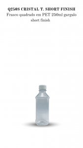 Q250S - Frasco 250ml, quadrado, cor cristal, T. SHORT FINISH - PET
