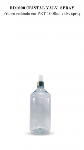 RD1000 - Frasco 1000ml, redondo, cor cristal, Spray - PET