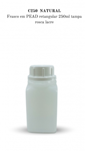 C250N - Frasco 250ml NATURAL retangular T. 42 - PEAD
