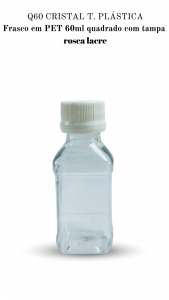 Q60 - Frasco 60ml cristal, quadrado, T. Plstica-PET