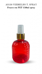AS150 - Frasco 150ml VERMELHO alto relevo, Tampa Spray 