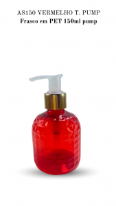 AS150 - Frasco 150ml na cor VERMELHO, alto relevo com Pump 