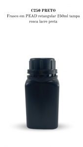 C250PR - Frasco 250ml PRETO retangular T. 42 PEAD