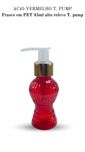 Frasco AC45 ml Alto relevo VERMELHO -PET- T. pump 
