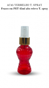Frasco AC45ml Alto relevo vermelho -PET-com spray.