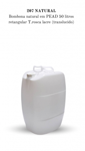 207NAT - Bombona 50L NATURAL Retangular T. BRANCA  PEAD