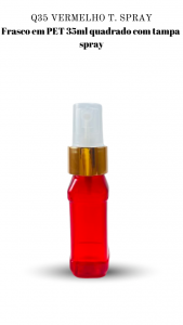 Q35 - Frasco 35ml VERMELHO,quadrado, T. Spray - PET
