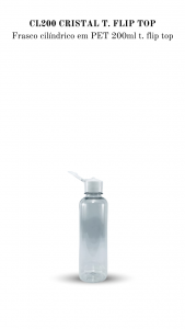 CL200 - Frasco 200ml, cilndrico, cor cristal, Flip Top - PET