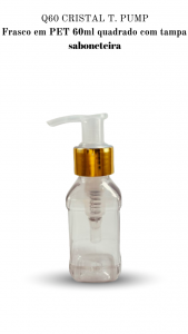 Q60 - Frasco 60ml cristal, quadrado, Pump - PET